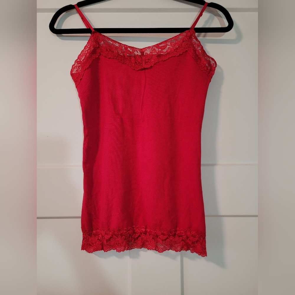 Charlotte Russe Y2K Lace Trim Tank Top Sz M Red Romantic Feminine Holiday